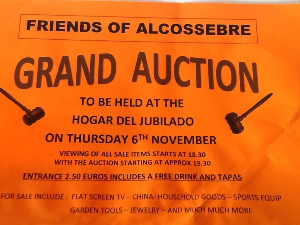 AlcossebreInfo's tweet photo. Don't forget the Grand Charity Auction tonight 6th Nov at the Pensionistas http://t.co/2S4Ms3oPwl
