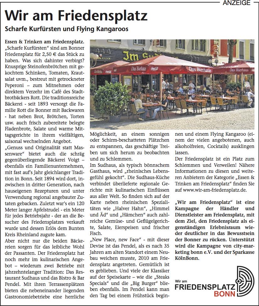 In der kommenden Woche in Schaufenster / Blickpunkt Bonn: nächste PR-Anzeige der Kampagne "Wir am Friedensplatz"