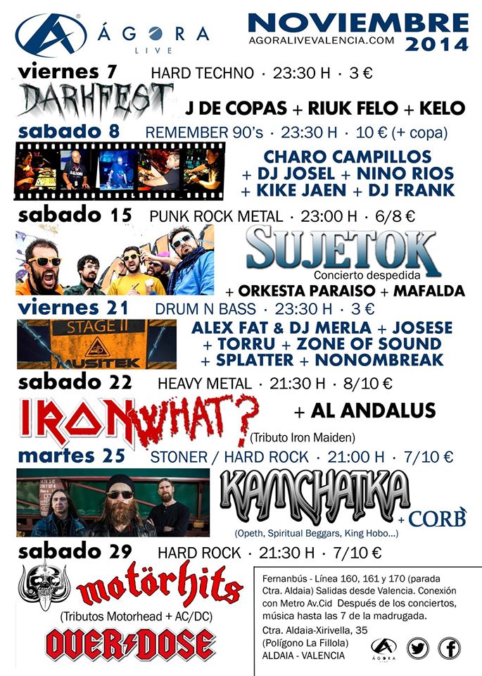 La <a href="/SalaAgoraLive/">Ágora Live</a> de #Aldaia en #Valencia tiene cartel para noviembre <a href="/sujetok/">SUJETO-K</a>, <a href="/motorhitsband/">Motörhits</a>, <a href="/ORKESTAPARAISO/">ORKESTA PARAISO</a>,...