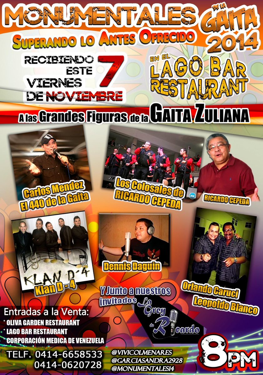 MONUMENTALES14's tweet photo. Recuerda que el mismo Viernes, 07 de Noviembre puedes adquirir tus entradas en el LagoBar Rest. @vivicolmenares http://t.co/upN4F4reTs