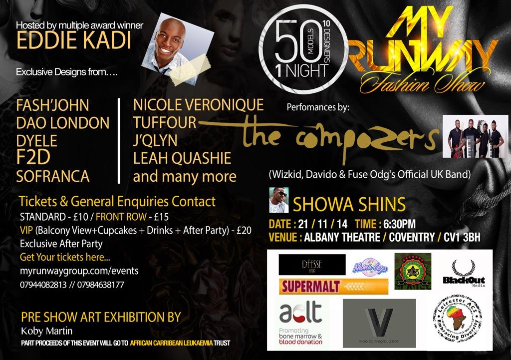 myrunwaygroup's tweet photo. @Cov_ACS @EddieKadi + @ShowaShins + @Compozers + Over 50 models + 1 Runway #MyRunway 21/11/14 Dancer http://t.co/ZahecR50E2