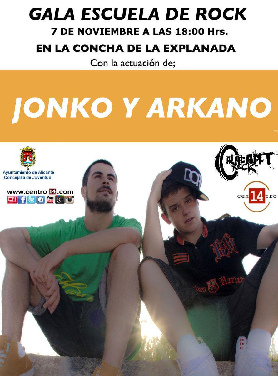 Mañana Jonko Y Arkano actúan en nuestra Gala de la escuela de Rock. Casi nada, a partir de las 18:00 en la Concha!!