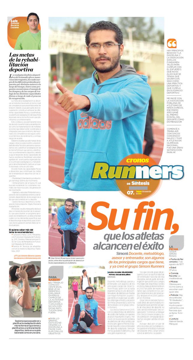 Revisa hoy la sección de Cronos #Runners la entrevista con el entrenador <a href="/CesarSimoniRosa/">Cesar Simoni Rosas</a> bit.ly/10Z6UdX