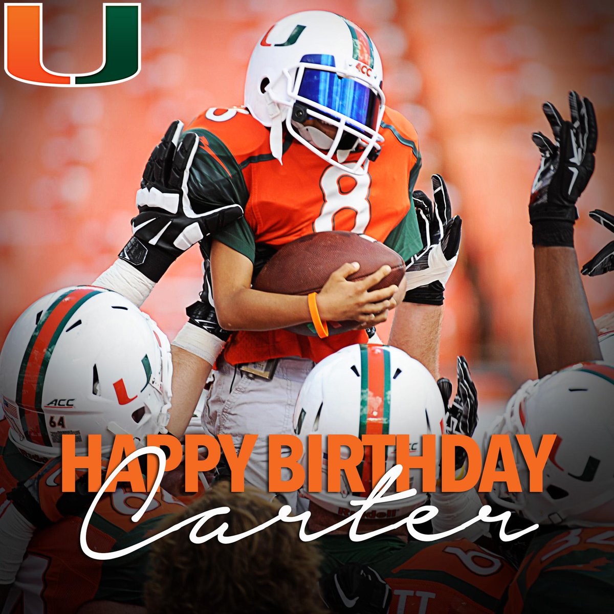CanesFootball's tweet photo. Happy Birthday Carter Hucks!

Keep fighting young fella. Your Hurricane family has your back. http://t.co/zOoNsbR9q5