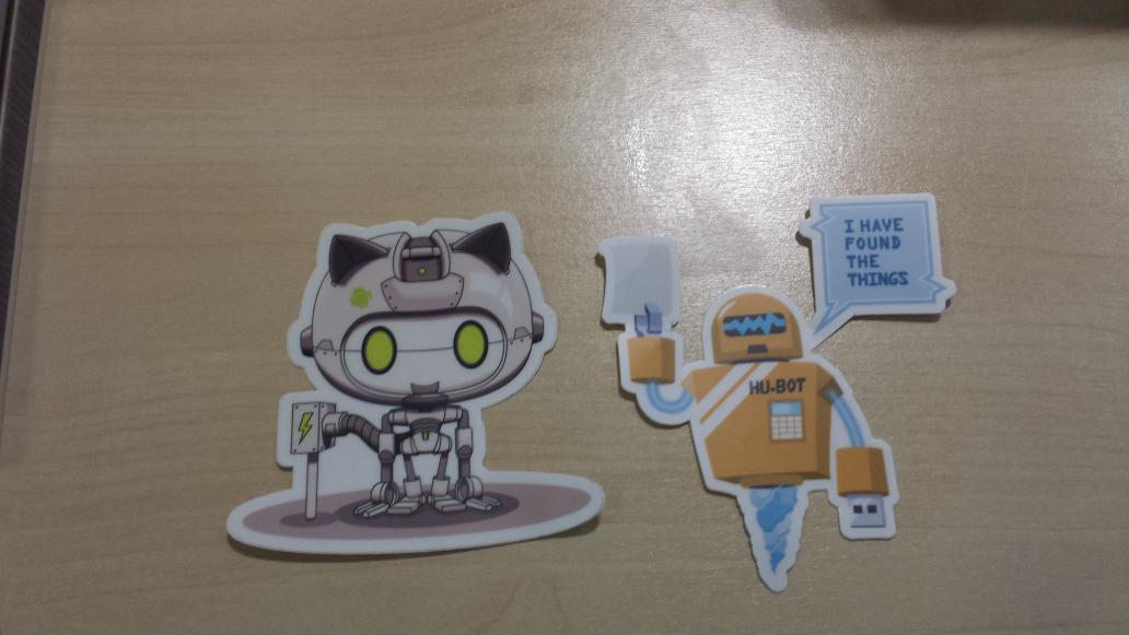 OpalPin's tweet image. Yes! #robot themed stickers! #TrueNorthPHP #conference #github