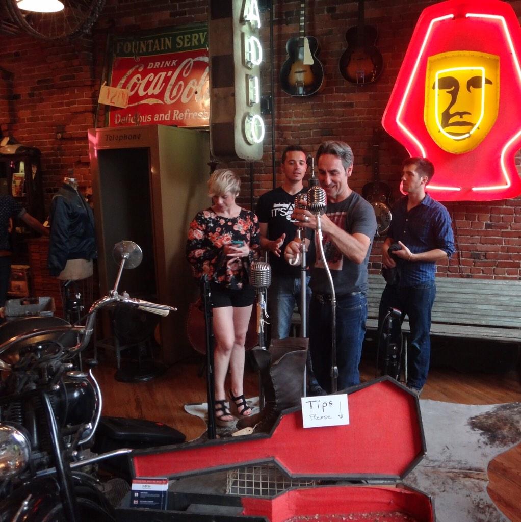 Happy Birthday Mike Wolfe  "Mike at the Mic" (Photo from my visit to Antique Archaeology, Nashville) 