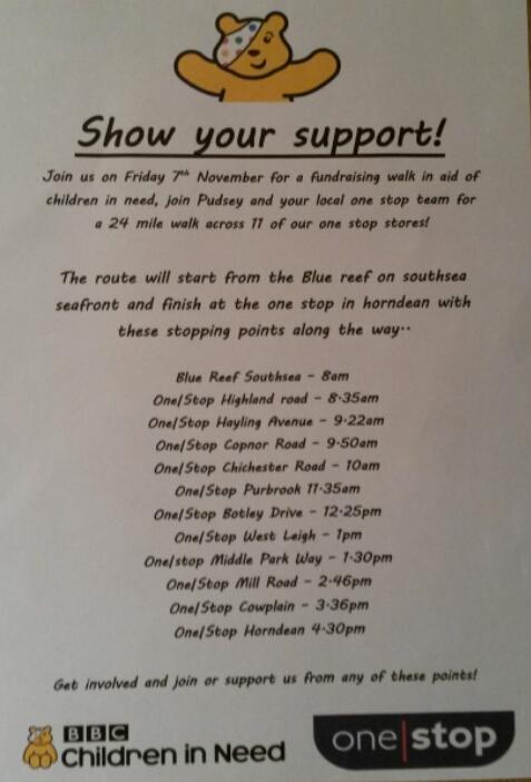OnestopW_Leigh's tweet photo. Tomorrow we're walking 24m to raise money for Children in Need, come join us or catch us at  one of the stores shown. http://t.co/Jesj3gBeUA