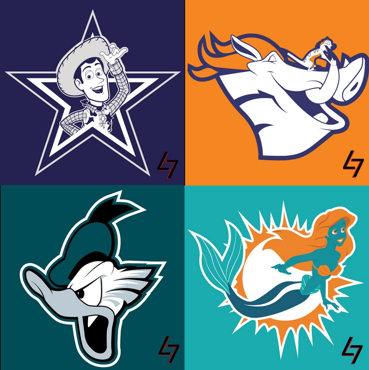 Disney characters as logo's  Nfl funny, Nfl teams logos, Nfl