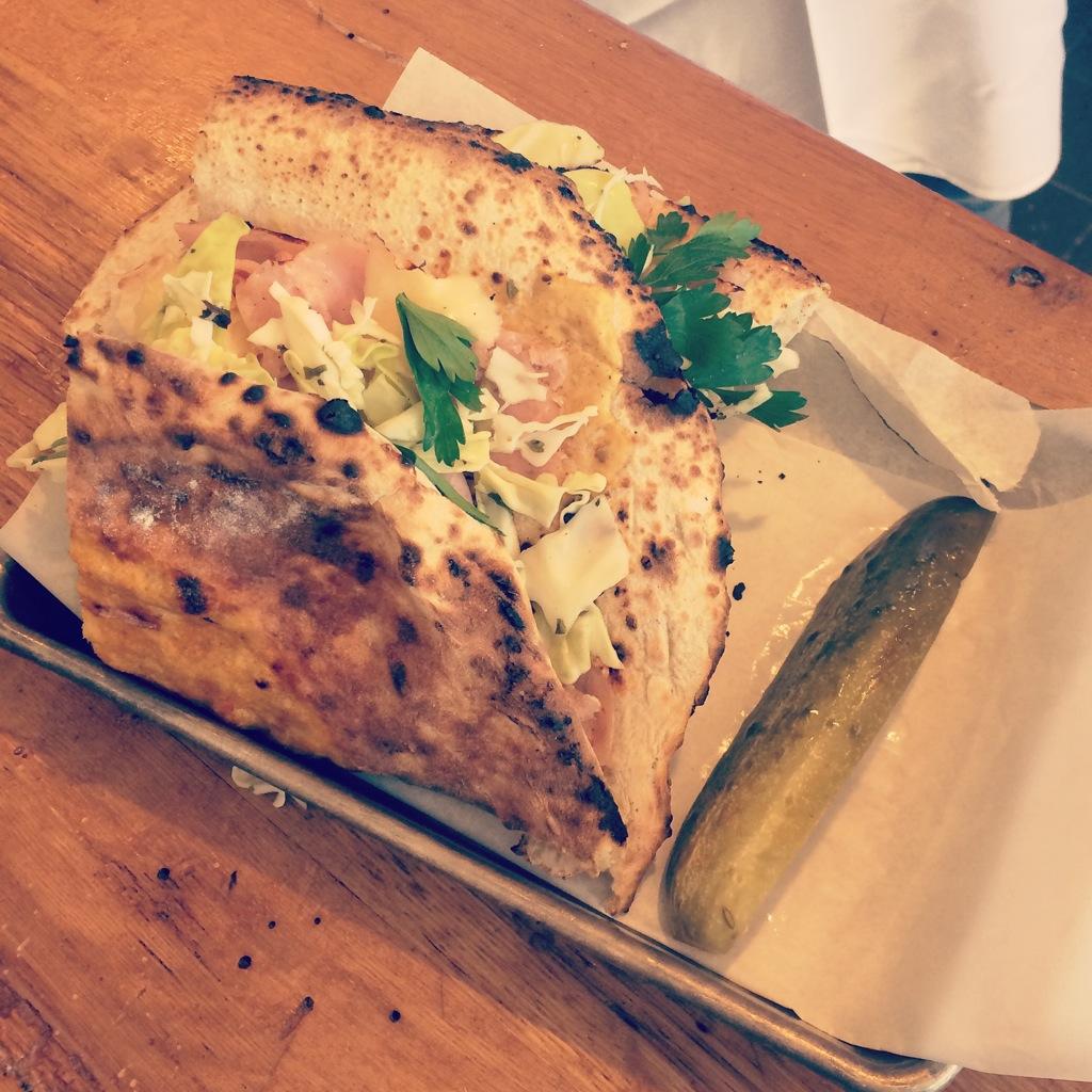 ie_erika's tweet photo. @Cart_Driver mortadella piadina to die for.  Served with @TheRealDillCo pickle.  Yum.  #getsome http://t.co/PdzBes5TY0