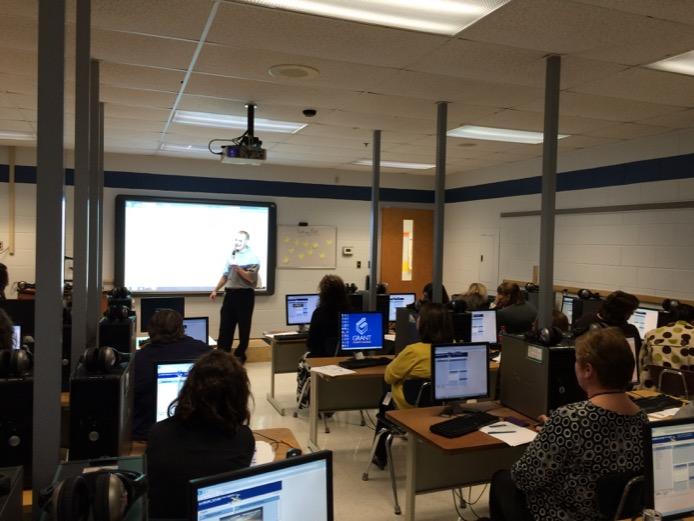 JenniferatGrant's tweet image. Nathan, our fabulous tech guy, training MCE staff on HomeworkInterchange. #portablelearning #readyforasnowday