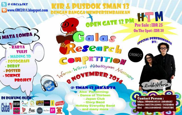 SMAN 13 Jakarta <a href="/GRC13JKT/">GRC SMAN 13 JKT</a> Present | 8 Nov 14   | <a href="/endahNrhesa/">Endah N Rhesa | endahnrhesa.tez</a> <a href="/OHNOmusic/">OHNO!</a> <a href="/bluenberry/">Blue'n Berry</a>  | HTM 30K