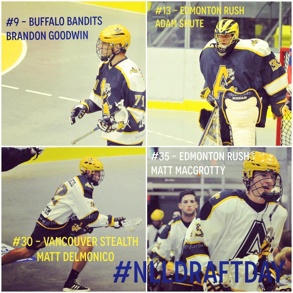 WLAAdanacs's tweet photo. #TBT to 2014 #NLLDraftDay when 4 #Adancs were selected! Congrats @BGoody14, @ShuteAdam, @Delly_22 &amp; @mmacgrotty. http://t.co/QCLV96M22R