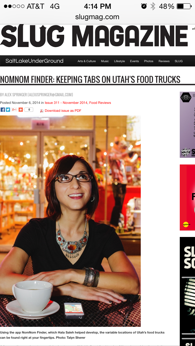 HalaSaleh1's tweet photo. THX for talking to me abt @NomNomFinderApp @slugmag, you guys are the COOLEST people! @therealangela Much respect! http://t.co/UmnuzMufZs