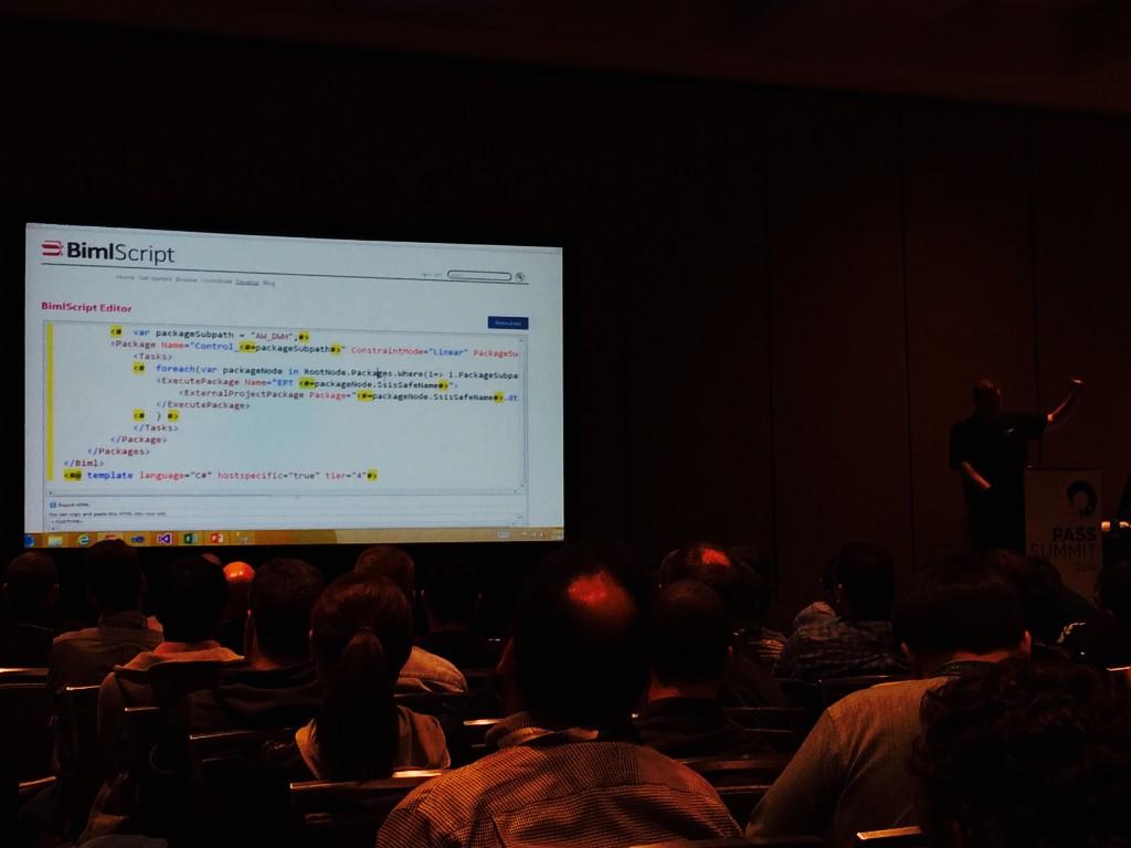 DoktorKermit's tweet image. .@scottcurrie scripting #bimlscript, the crowd goes haywire in amazement #sqlpass #summit14 @BimlScript @Varigence