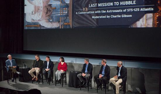 NASA's tweet photo. Watch the last @NASA_Hubble mission shuttle crew @IntrepidMuseum in NYfor #Hubble25 at 1pm ET: http://t.co/qrm0DzV7dQ http://t.co/gfp9WOblp4
