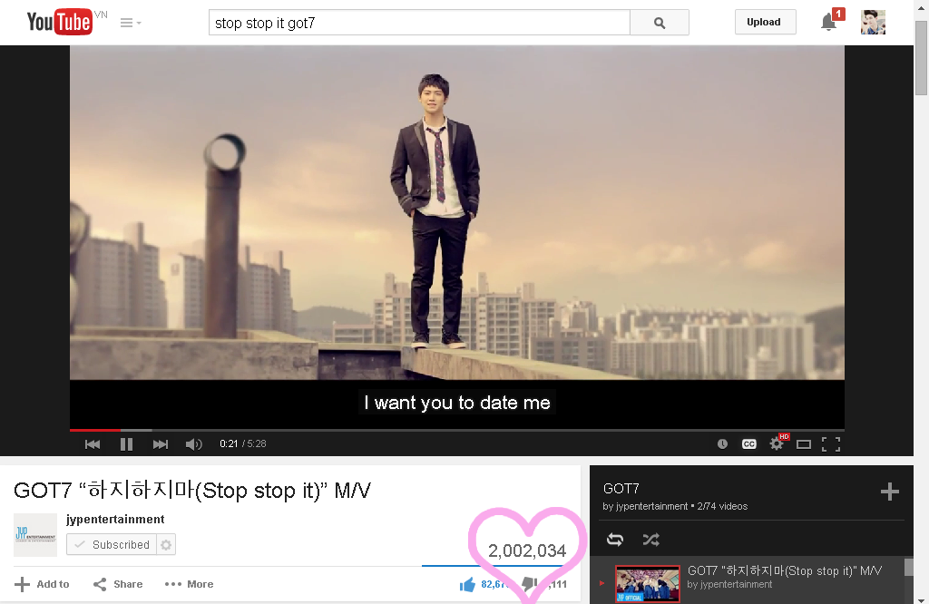 fymarkjin's tweet photo. MV 'Stop Stop It' HAS REACHED 2 MILLION VIEWS!! OMG Good job AhGaSe!!
#갓세븐 #하지하지마 http://t.co/YvaloJF19t