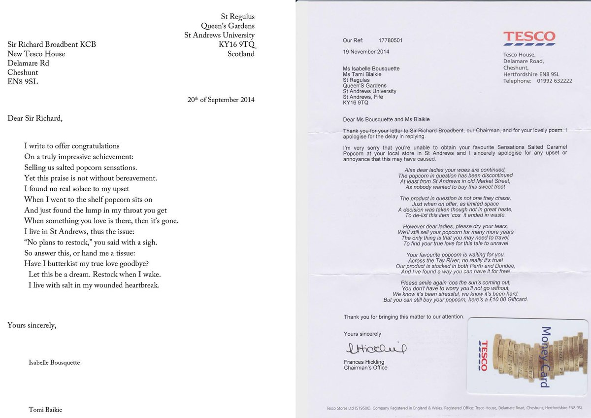 PhysicsHenry's tweet image. Students write a poem complaining to @Tesco... Tesco responds with more poetry.
