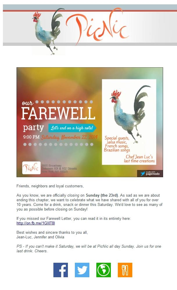 PicnicCafe's tweet photo. Saturday: A Joyful Farewell http://t.co/d0P1q4tcDK http://t.co/8Jba5q0SLT