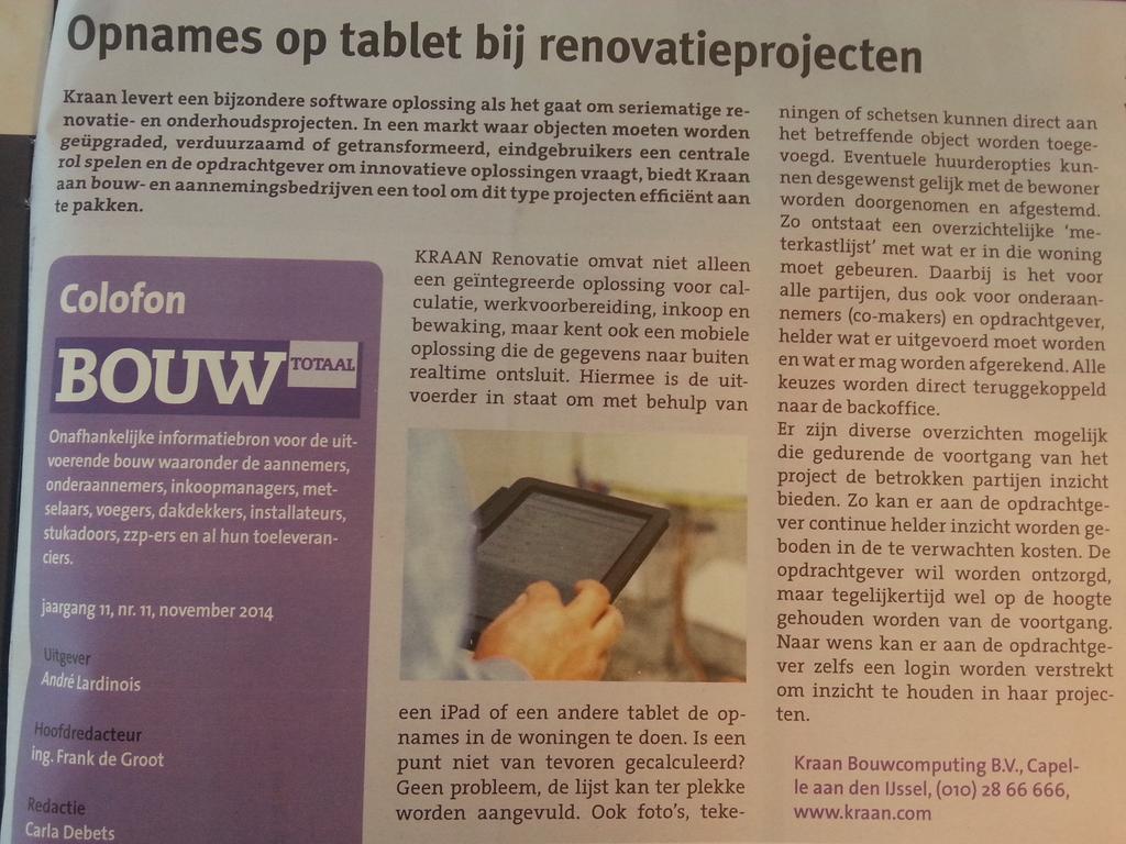 kraansoftware's tweet image. @BouwTotaal nr. 11! Opnames op tablet bij #renovatie met #kraansoftware #bouwsoftware