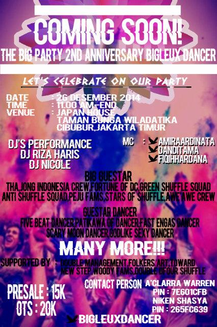 Yuk regist-in team lo diacara BIG PARTY BIGLEUX DANCER <a href="/BFS_Shuffle/">BrotherFreeSquad </a> <a href="/LeopardDancer_/">Leopard Dancer</a> <a href="/OptimumDancer/">OptimumDancer</a> <a href="/AllStoryShuffle/">All Story Shuffle</a>