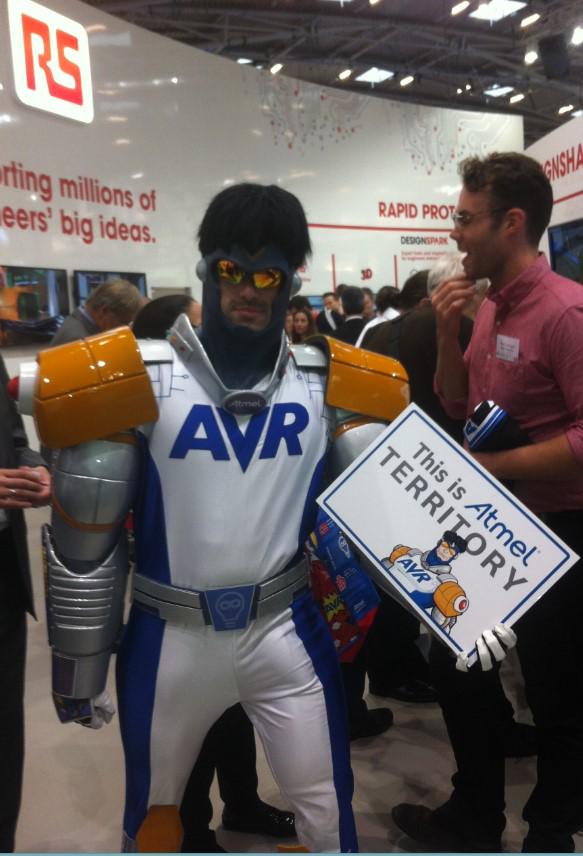 RSDesignSpark's tweet photo. AVR Man @Atmel Thanks for visiting @RSComponents Stand at #elec14, your secret identity is safe with us   ;0) http://t.co/RfV4Np37Go