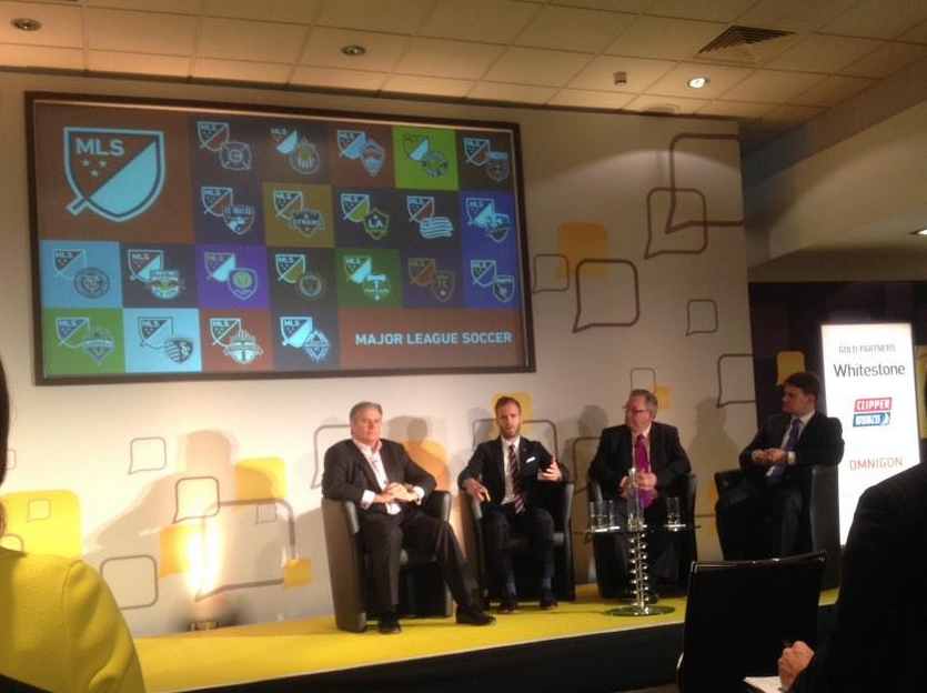SeanDennison30's tweet photo. Colleague @dbruce80 telling the story of #MLS new brand at #SPTBC2014 in London @sportspro (photo via @earnest_ents) http://t.co/Y0MH0BNUU3