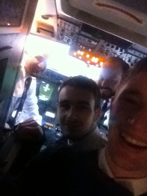 DiarmaidJames's tweet photo. 2 sound men in the cock pit #DCUBegBorrowSteal @flybe @esocdcu http://t.co/9LUqnDyxnE