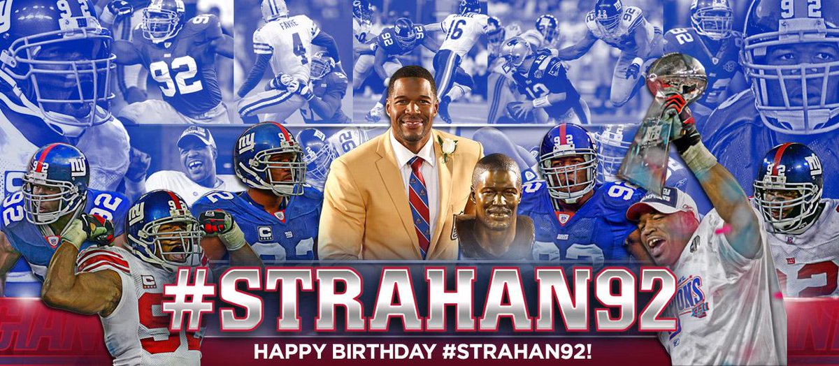 Giants's tweet photo. Happy Birthday @michaelstrahan!
Watch the best moments from #Strahan92 career: http://t.co/z7Sj6YXFvd http://t.co/LSi3E8wiLu