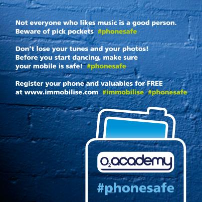 O2AcademySheff's tweet image. Don’t lose your tunes and your photos! Before you start moshing, make sure your mobile is safe! #phonesafe