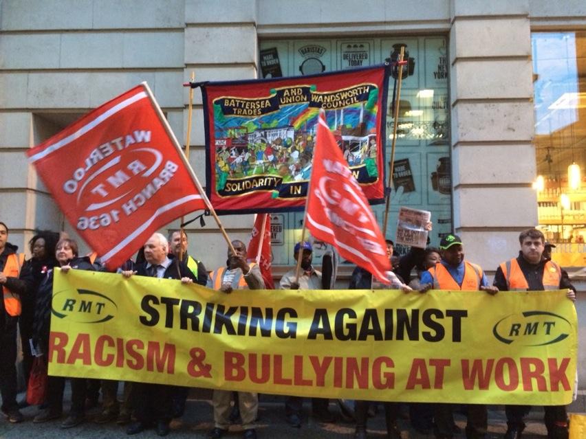 Cleaners from Waterloo Station protest outside #Interserve headquarters this afternoon #RMT @RMTunion @RMTLondon