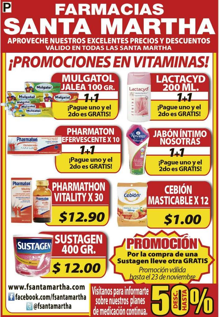 fsantamartha's tweet photo. Empieza de gran forma tu fin de semana, con las excelentes promociones 1+1 en vitaminas y suplementos. http://t.co/Ul2PiyHqYZ