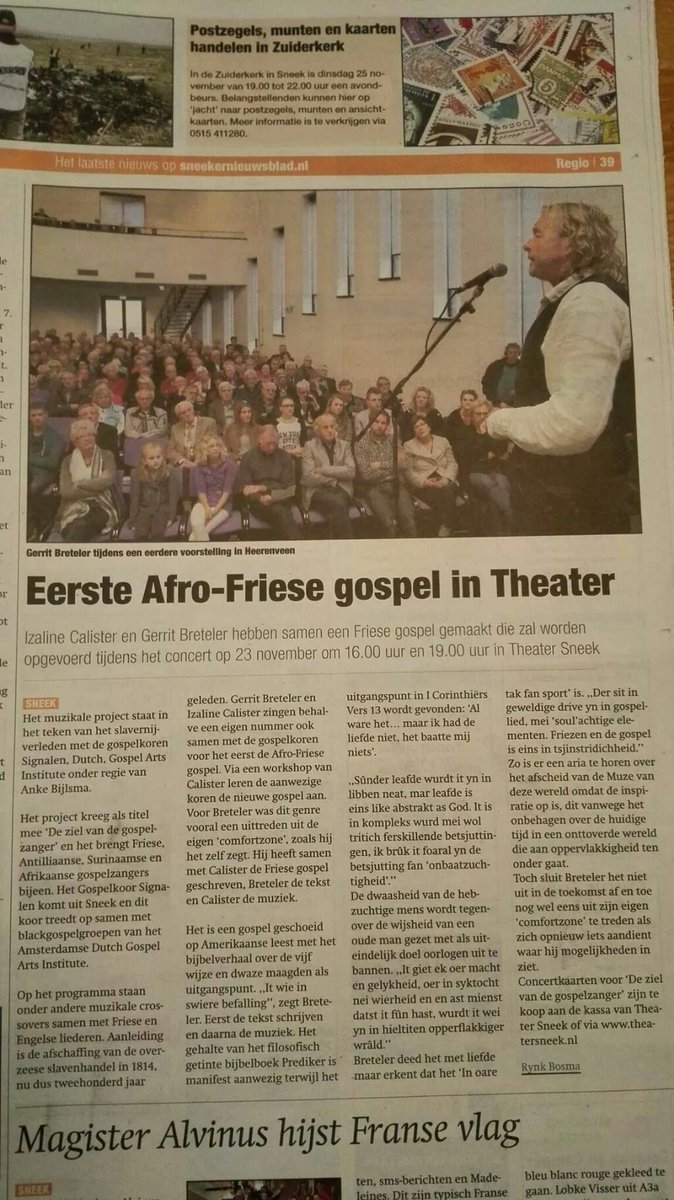 De ziel van de Gospelzanger in het Sneeker Nieuwsblad