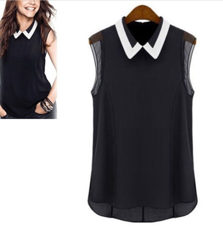 AlsazaMode's tweet photo. Camisa negra semi trasparente con cuello blanco. 14€ http://t.co/uSnd5cKujr