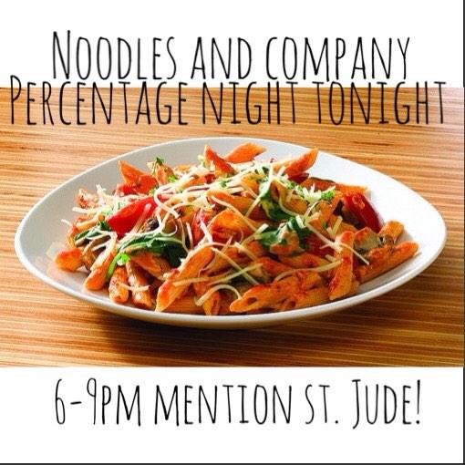 KUTriDelta's tweet photo. Make sure you head out to Noodles and Company on Mass tonight from 6-9 and mention @StJude ππ #StJudeWeek #60in10 http://t.co/X8cLAZxHfM