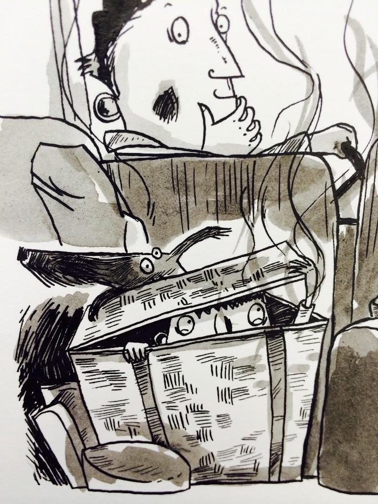 Today's drawing board: 

Boy in a basket, if the sneaky sort.