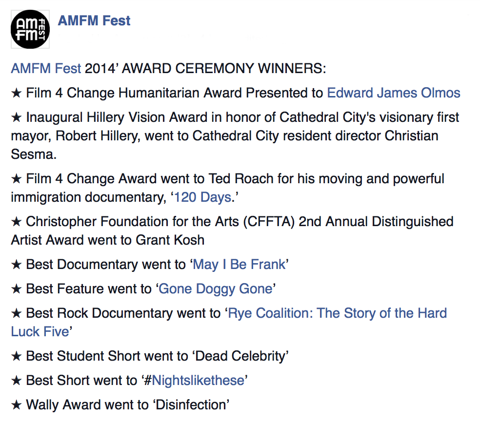 AND, the winners are buff.ly/1qsi4TX #AMFMFest #art #music #film #more