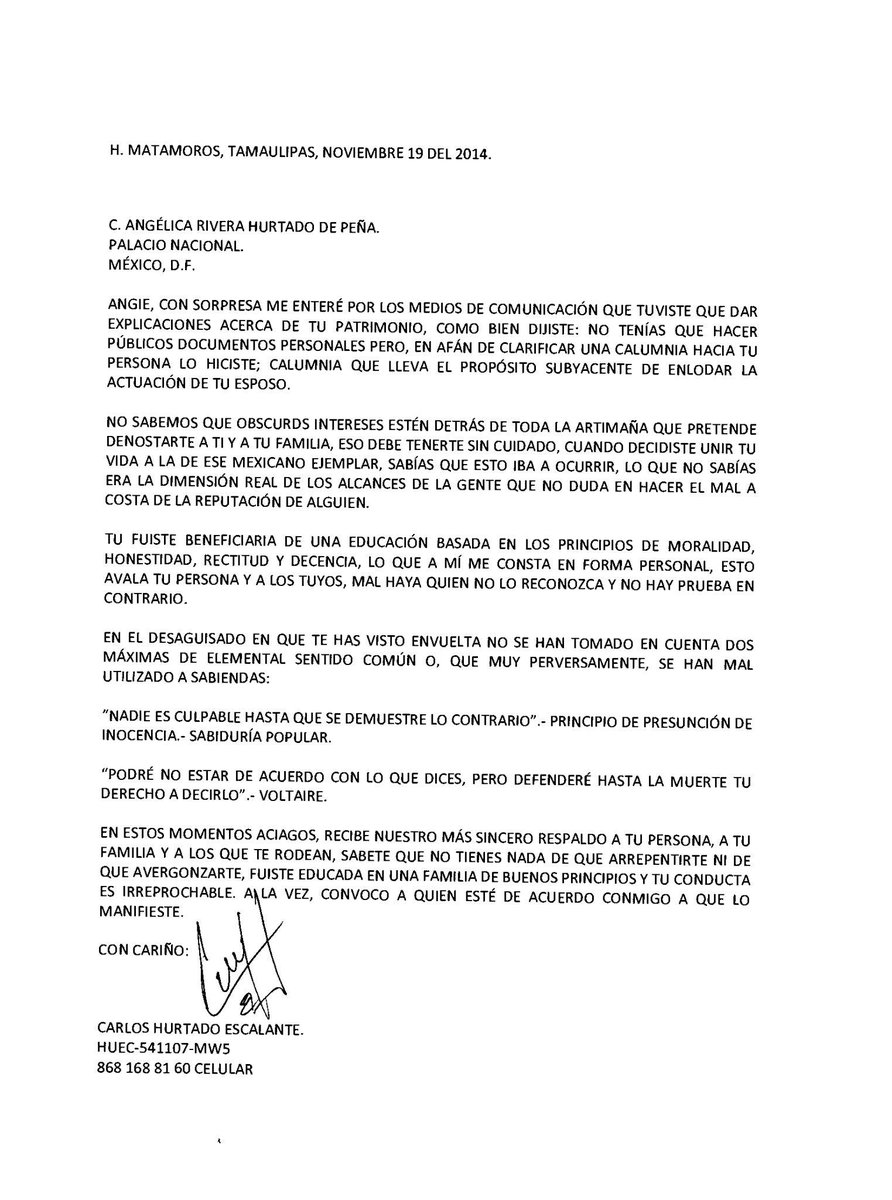 En ánimo de la defensa de los principios que se han perdido y como aval de una persona excelente