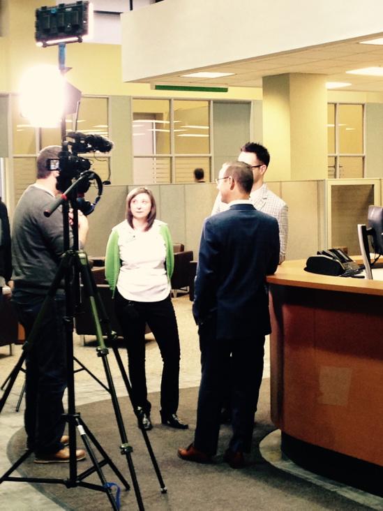 @CalgaryPlace_TD Light, camera, action with our very own Sarah &amp; Chris and @ThomasDyck_TD! @BrianGervais_TD