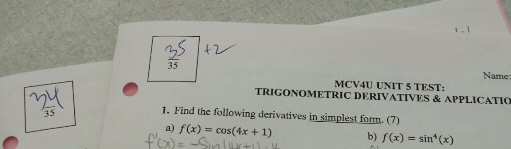 math_edu_design's tweet photo. A couple of early great trig derivatives tests! http://t.co/bAWC0E2oB9