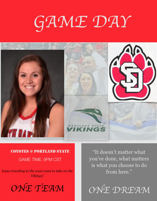 SDCoyotesWBB's tweet photo. It's Gameeeee Dayyyyyyy!!! Make sure you tune in to our game tonight at 9pm on KVHT. #OneTeamOneDream #USDBASKETBALL http://t.co/D1VoTT1wNn