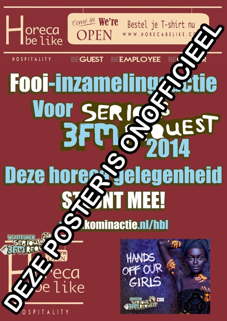 HorecaBeLike's tweet photo. TIJD VOOR ACTIE:
De grote FOOIENACTIE voor Serious Request!
Vraag je officiële poster aan via:
http://t.co/3Qc9Icja12 http://t.co/ltXX2a5mpG