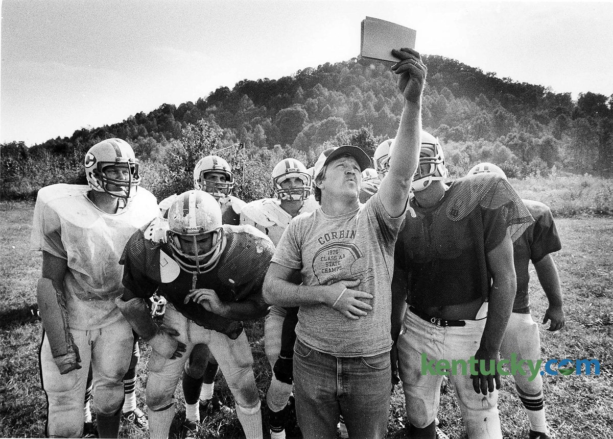 KYPhotoArchive's tweet image. .@Corbin_Football coach Larry "Cotton" Adams shows a play at practice Sept. 27, 1983. Details bit.ly/TJejK4