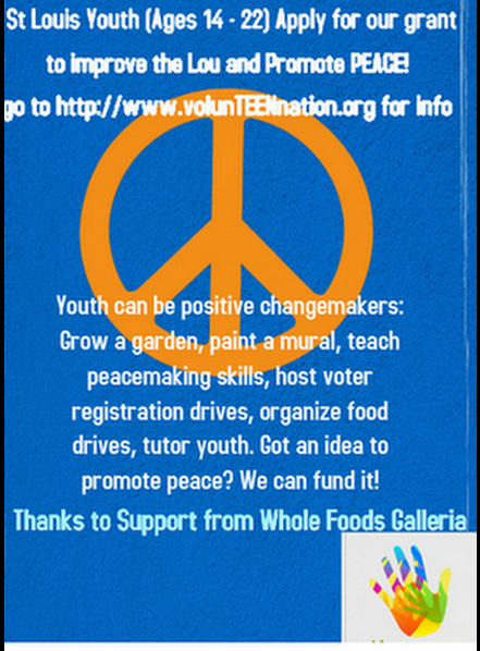 volunTEENnation's tweet photo. Thanks to all #StL Youth submitting your ideas to promote peace and applying for our grant: https://t.co/KLFTD5Qq1L http://t.co/o7FaVZORvf