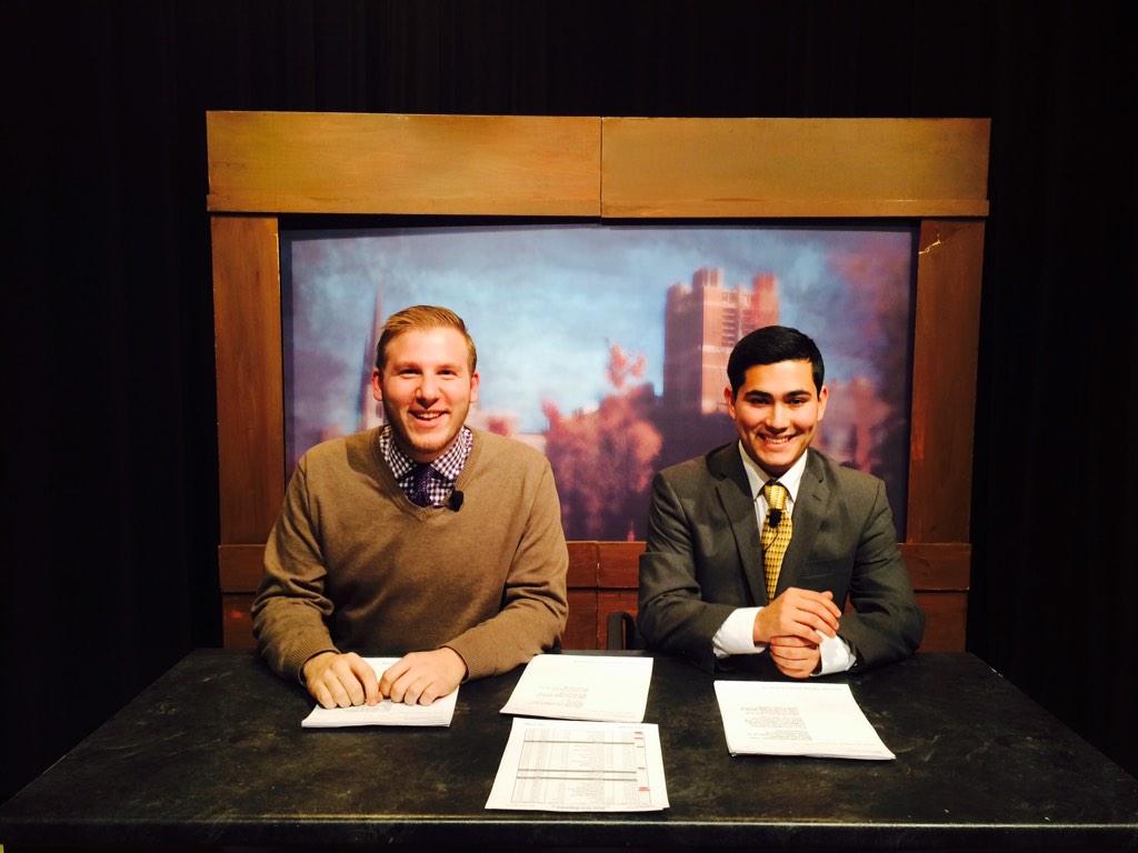 MUTVNews's tweet photo. Our fantastic talent tonight! Weatherman @AndyGold24 and anchor @BDbroski! http://t.co/rcG7rxUBSL