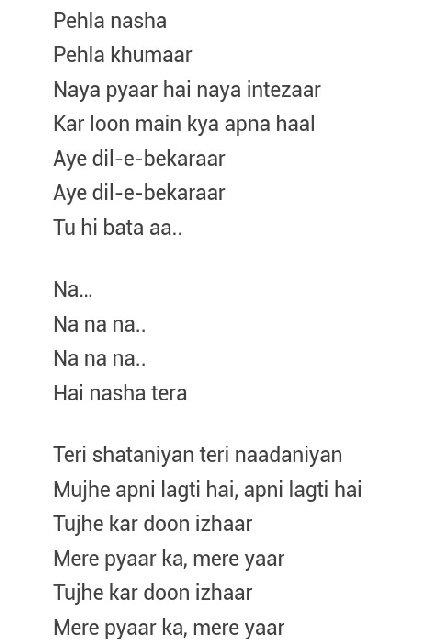 Pehla Nasha Song Lyrics Pehla Nasha Song Lyrics