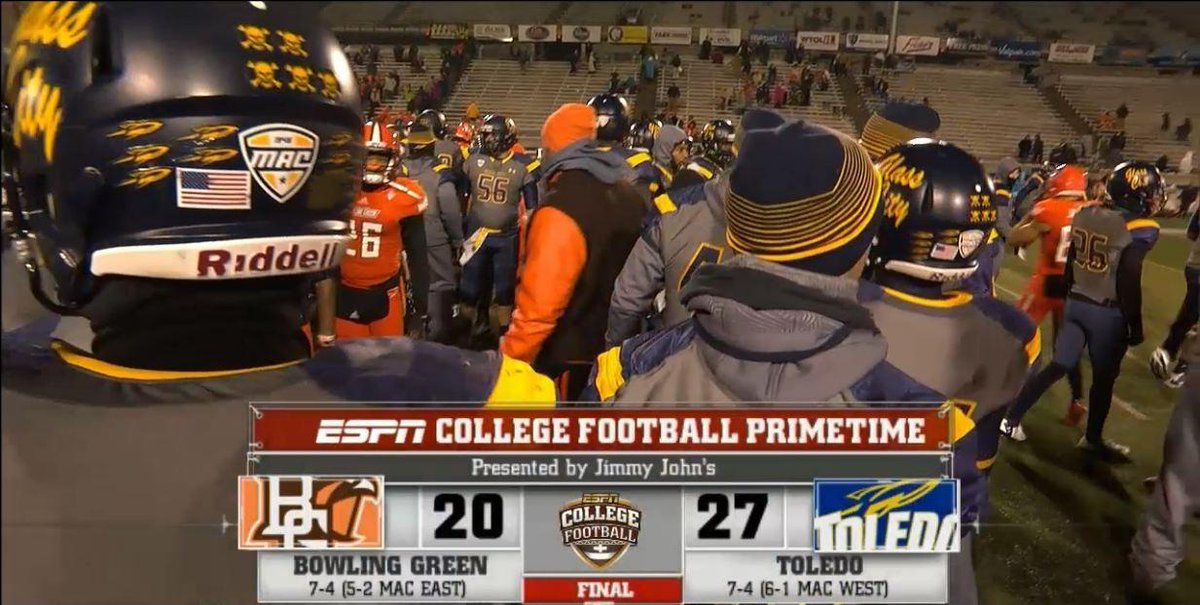 ESPNCFB's tweet photo. Five years in a row!

Toledo takes the I-75 Trophy again with a 27-20 win over BG.

Kareem Hunt: 265 yds, 2 TDs. http://t.co/fBGWzY9k9l