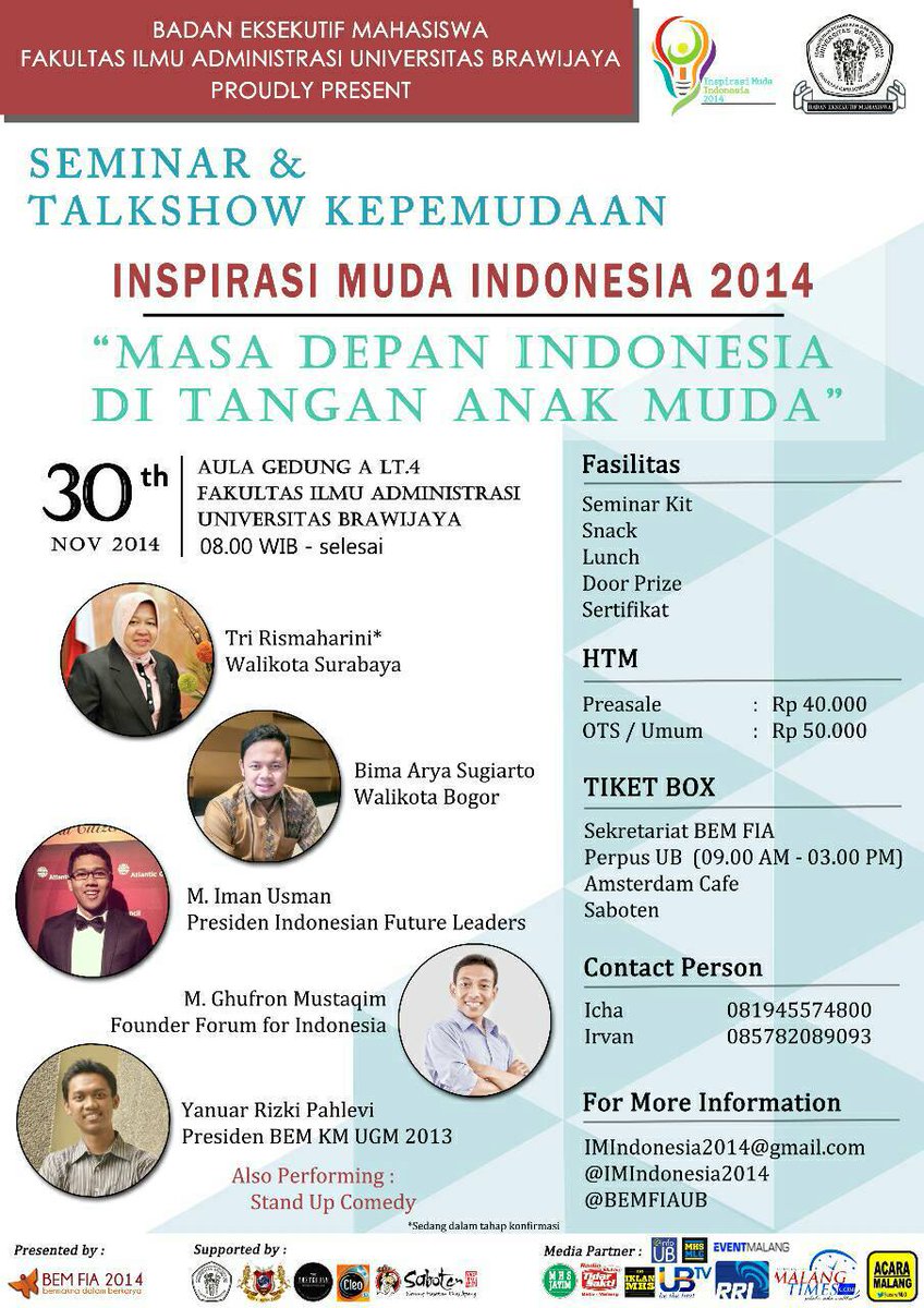 IMIndonesia2014's tweet photo. Inspirasi Muda Indonesia 2014 Cc @BEMFIAUB http://t.co/n2hZguDNYz