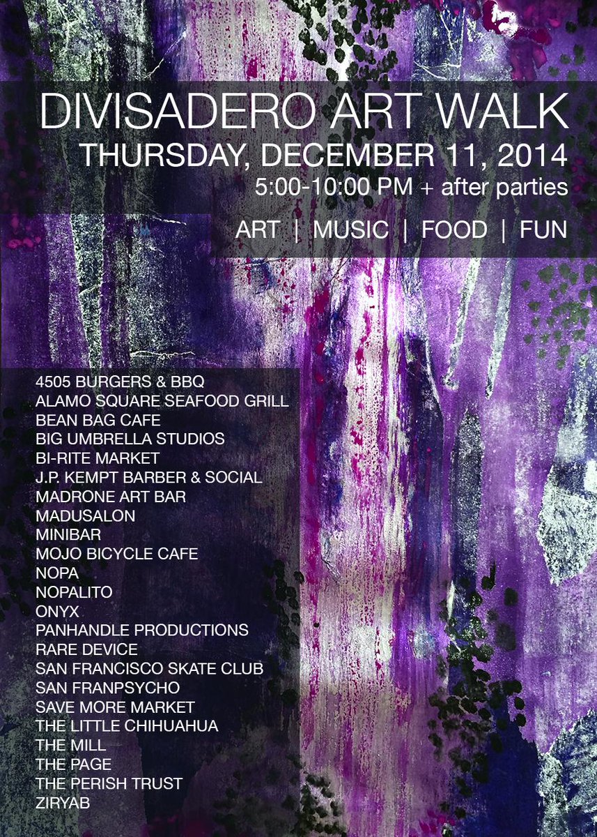 DivisArtWalk's tweet photo. WINTER ART WALK!!! Join us 12/11 for art, music, food &amp; fun! http://t.co/ZYuMnOJPsq