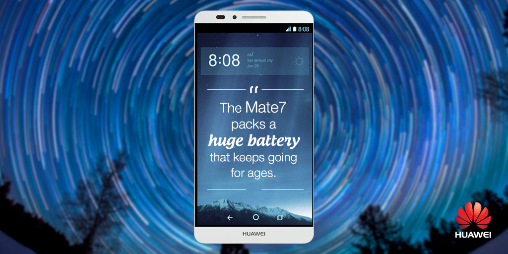 HuaweiMobile's tweet photo. Who doesn't love a battery that never seems to quit? #AscendMate7 http://t.co/4Afxn40gYv