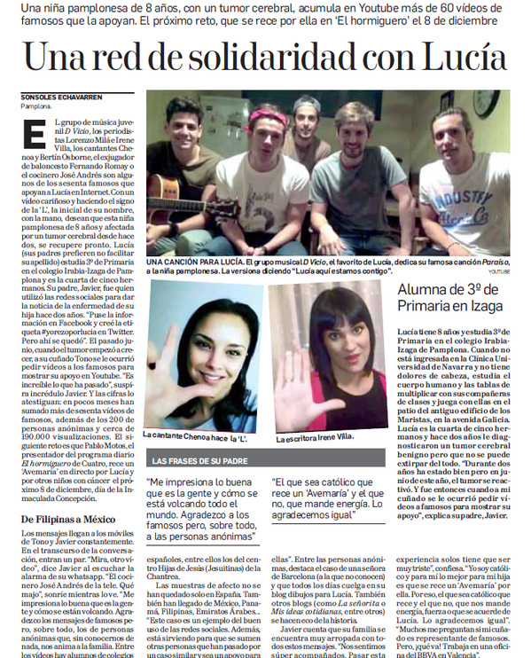 javierurdiales's tweet photo. Contraportada de @DiariodeNavarra con #yorezoporlucia @palomaurd @camoscoaching @ClinicaNavarra . Gracias a Sonsoles http://t.co/rqi1xWByIK